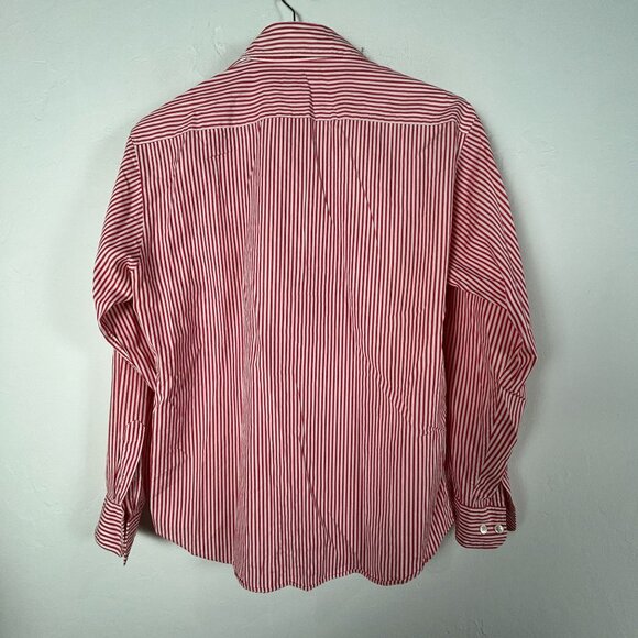 Faconnable Mens Red & White Striped Button-Up Long Sleeve Cotton Shirt Medium - Picture 2 of 6